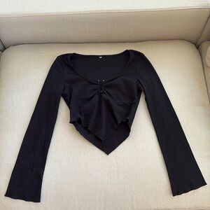 Black Handkerchief Crop Top with Bell Sleeves